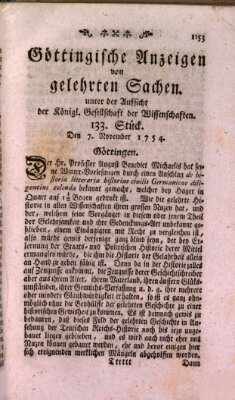 Göttingische Anzeigen von gelehrten Sachen (Göttingische Zeitungen von gelehrten Sachen) Donnerstag 7. November 1754
