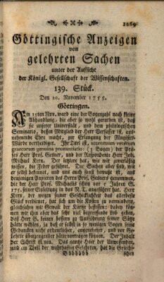 Göttingische Anzeigen von gelehrten Sachen (Göttingische Zeitungen von gelehrten Sachen) Donnerstag 20. November 1755