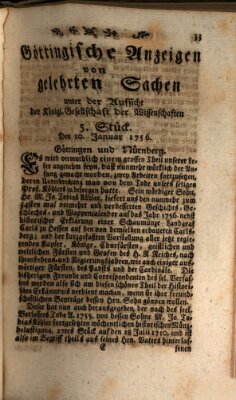 Göttingische Anzeigen von gelehrten Sachen (Göttingische Zeitungen von gelehrten Sachen) Samstag 10. Januar 1756