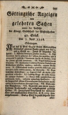 Göttingische Anzeigen von gelehrten Sachen (Göttingische Zeitungen von gelehrten Sachen) Montag 5. April 1756