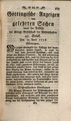 Göttingische Anzeigen von gelehrten Sachen (Göttingische Zeitungen von gelehrten Sachen) Montag 12. April 1756