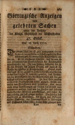 Göttingische Anzeigen von gelehrten Sachen (Göttingische Zeitungen von gelehrten Sachen) Montag 18. April 1757