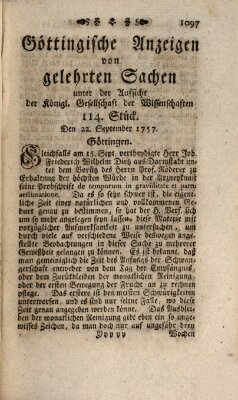Göttingische Anzeigen von gelehrten Sachen (Göttingische Zeitungen von gelehrten Sachen) Donnerstag 22. September 1757