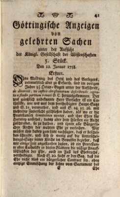 Göttingische Anzeigen von gelehrten Sachen (Göttingische Zeitungen von gelehrten Sachen) Donnerstag 12. Januar 1758