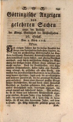 Göttingische Anzeigen von gelehrten Sachen (Göttingische Zeitungen von gelehrten Sachen) Donnerstag 2. März 1758