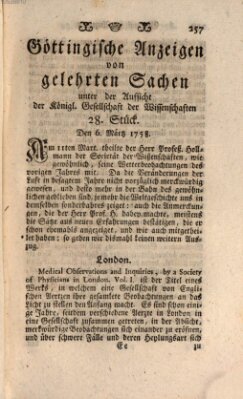 Göttingische Anzeigen von gelehrten Sachen (Göttingische Zeitungen von gelehrten Sachen) Montag 6. März 1758