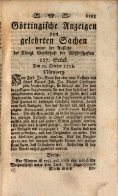 Göttingische Anzeigen von gelehrten Sachen (Göttingische Zeitungen von gelehrten Sachen) Montag 23. Oktober 1758