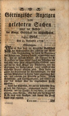 Göttingische Anzeigen von gelehrten Sachen (Göttingische Zeitungen von gelehrten Sachen) Samstag 25. November 1758