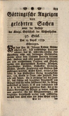 Göttingische Anzeigen von gelehrten Sachen (Göttingische Zeitungen von gelehrten Sachen) Montag 13. August 1759