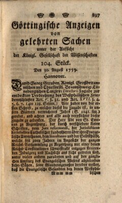 Göttingische Anzeigen von gelehrten Sachen (Göttingische Zeitungen von gelehrten Sachen) Donnerstag 30. August 1759