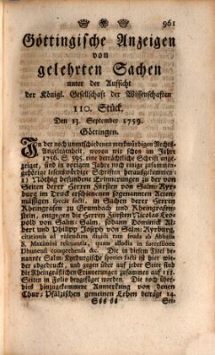 Göttingische Anzeigen von gelehrten Sachen (Göttingische Zeitungen von gelehrten Sachen) Donnerstag 13. September 1759