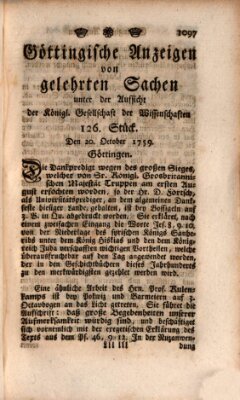 Göttingische Anzeigen von gelehrten Sachen (Göttingische Zeitungen von gelehrten Sachen) Samstag 20. Oktober 1759