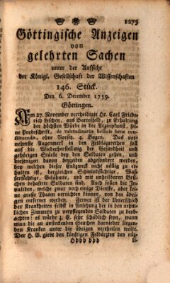 Göttingische Anzeigen von gelehrten Sachen (Göttingische Zeitungen von gelehrten Sachen) Donnerstag 6. Dezember 1759