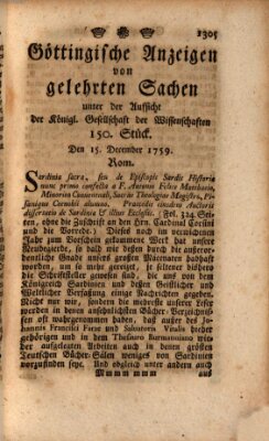 Göttingische Anzeigen von gelehrten Sachen (Göttingische Zeitungen von gelehrten Sachen) Samstag 15. Dezember 1759