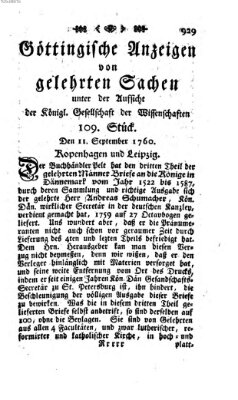 Göttingische Anzeigen von gelehrten Sachen (Göttingische Zeitungen von gelehrten Sachen) Donnerstag 11. September 1760