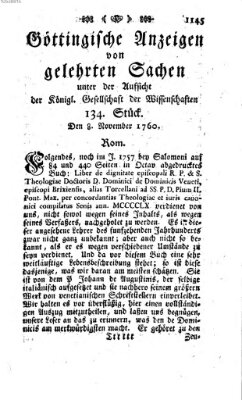 Göttingische Anzeigen von gelehrten Sachen (Göttingische Zeitungen von gelehrten Sachen) Samstag 8. November 1760