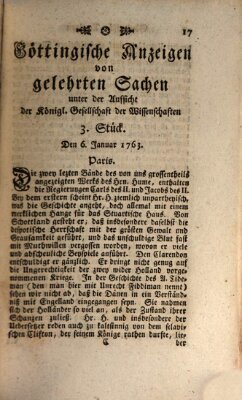 Göttingische Anzeigen von gelehrten Sachen (Göttingische Zeitungen von gelehrten Sachen) Donnerstag 6. Januar 1763