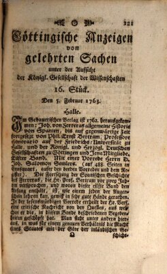 Göttingische Anzeigen von gelehrten Sachen (Göttingische Zeitungen von gelehrten Sachen) Samstag 5. Februar 1763