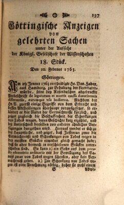 Göttingische Anzeigen von gelehrten Sachen (Göttingische Zeitungen von gelehrten Sachen) Donnerstag 10. Februar 1763