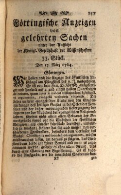Göttingische Anzeigen von gelehrten Sachen (Göttingische Zeitungen von gelehrten Sachen) Samstag 17. März 1764