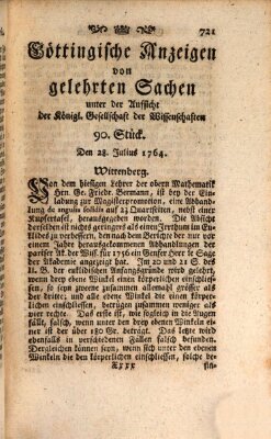 Göttingische Anzeigen von gelehrten Sachen (Göttingische Zeitungen von gelehrten Sachen) Samstag 28. Juli 1764