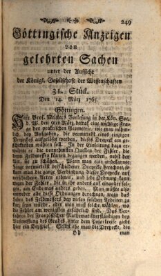 Göttingische Anzeigen von gelehrten Sachen (Göttingische Zeitungen von gelehrten Sachen) Donnerstag 14. März 1765