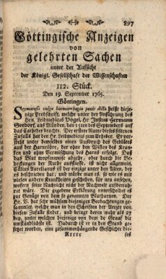 Göttingische Anzeigen von gelehrten Sachen (Göttingische Zeitungen von gelehrten Sachen) Donnerstag 19. September 1765