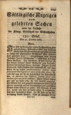 Göttingische Anzeigen von gelehrten Sachen (Göttingische Zeitungen von gelehrten Sachen) Donnerstag 31. Oktober 1765