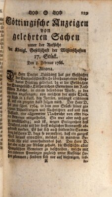 Göttingische Anzeigen von gelehrten Sachen (Göttingische Zeitungen von gelehrten Sachen) Samstag 8. Februar 1766