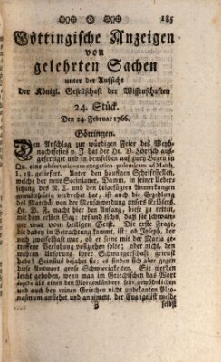 Göttingische Anzeigen von gelehrten Sachen (Göttingische Zeitungen von gelehrten Sachen) Montag 24. Februar 1766