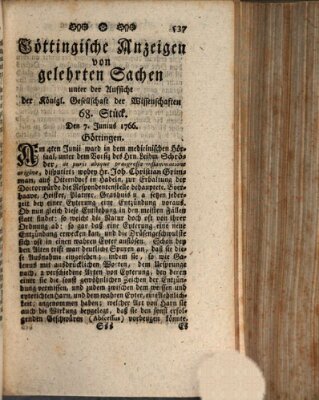 Göttingische Anzeigen von gelehrten Sachen (Göttingische Zeitungen von gelehrten Sachen) Samstag 7. Juni 1766