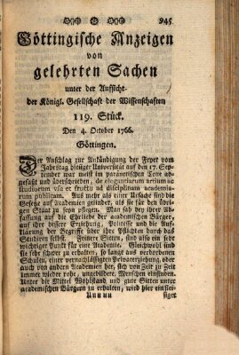 Göttingische Anzeigen von gelehrten Sachen (Göttingische Zeitungen von gelehrten Sachen) Samstag 4. Oktober 1766