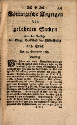 Göttingische Anzeigen von gelehrten Sachen (Göttingische Zeitungen von gelehrten Sachen) Donnerstag 24. September 1767