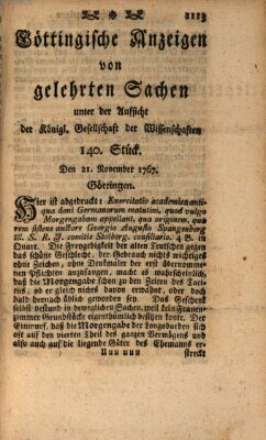 Göttingische Anzeigen von gelehrten Sachen (Göttingische Zeitungen von gelehrten Sachen) Samstag 21. November 1767