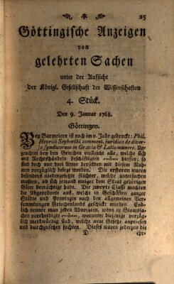 Göttingische Anzeigen von gelehrten Sachen (Göttingische Zeitungen von gelehrten Sachen) Samstag 9. Januar 1768