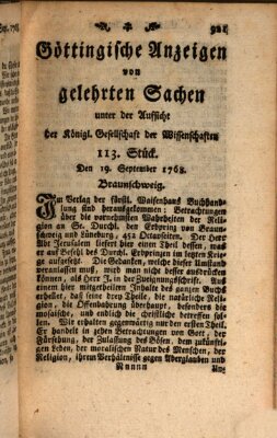 Göttingische Anzeigen von gelehrten Sachen (Göttingische Zeitungen von gelehrten Sachen) Montag 19. September 1768