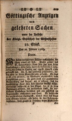 Göttingische Anzeigen von gelehrten Sachen (Göttingische Zeitungen von gelehrten Sachen) Mittwoch 22. Februar 1769