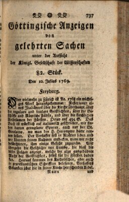 Göttingische Anzeigen von gelehrten Sachen (Göttingische Zeitungen von gelehrten Sachen) Montag 10. Juli 1769