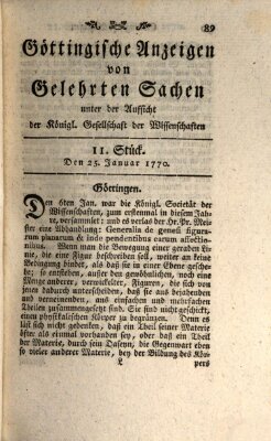 Göttingische Anzeigen von gelehrten Sachen (Göttingische Zeitungen von gelehrten Sachen) Donnerstag 25. Januar 1770