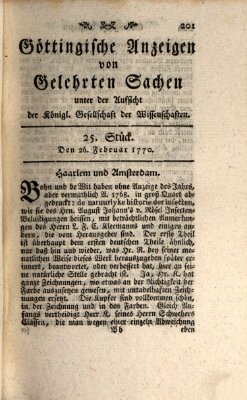 Göttingische Anzeigen von gelehrten Sachen (Göttingische Zeitungen von gelehrten Sachen) Montag 26. Februar 1770