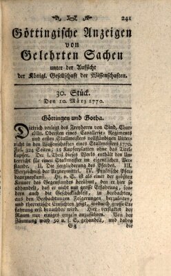 Göttingische Anzeigen von gelehrten Sachen (Göttingische Zeitungen von gelehrten Sachen) Samstag 10. März 1770