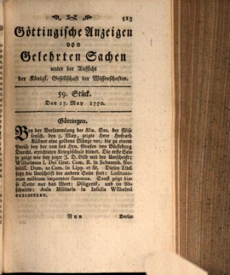 Göttingische Anzeigen von gelehrten Sachen (Göttingische Zeitungen von gelehrten Sachen) Donnerstag 17. Mai 1770