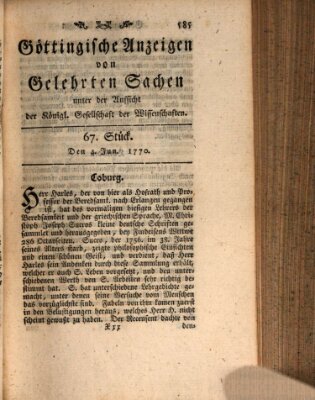 Göttingische Anzeigen von gelehrten Sachen (Göttingische Zeitungen von gelehrten Sachen) Montag 4. Juni 1770