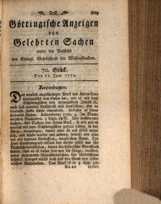 Göttingische Anzeigen von gelehrten Sachen (Göttingische Zeitungen von gelehrten Sachen) Montag 11. Juni 1770