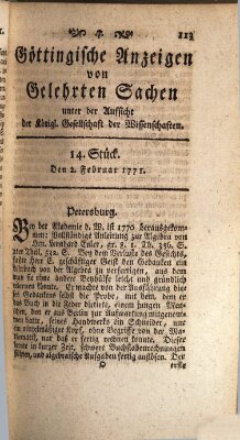 Göttingische Anzeigen von gelehrten Sachen (Göttingische Zeitungen von gelehrten Sachen) Samstag 2. Februar 1771