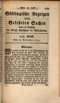 Göttingische Anzeigen von gelehrten Sachen (Göttingische Zeitungen von gelehrten Sachen) Donnerstag 21. November 1771