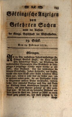 Göttingische Anzeigen von gelehrten Sachen (Göttingische Zeitungen von gelehrten Sachen) Donnerstag 13. Februar 1772