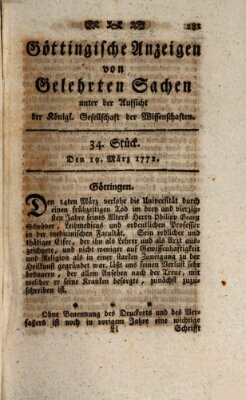 Göttingische Anzeigen von gelehrten Sachen (Göttingische Zeitungen von gelehrten Sachen) Donnerstag 19. März 1772