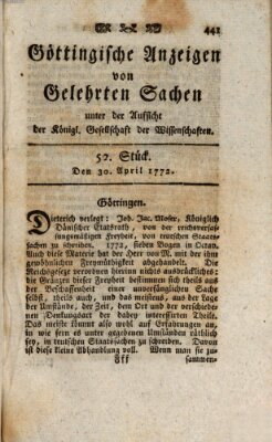 Göttingische Anzeigen von gelehrten Sachen (Göttingische Zeitungen von gelehrten Sachen) Donnerstag 30. April 1772
