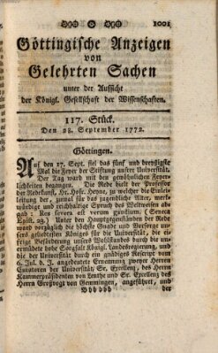 Göttingische Anzeigen von gelehrten Sachen (Göttingische Zeitungen von gelehrten Sachen) Montag 28. September 1772